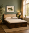 NIVAS Sheesham Wood Queen Size Bed With Box Storage