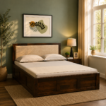 NIVAS Sheesham Wood Queen Size Bed With Box Storage