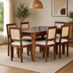 wattan Solid Wood Cane 6 Seater Dining Table Set