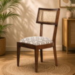 Royal Fabric Dining Chair In Teak Finish