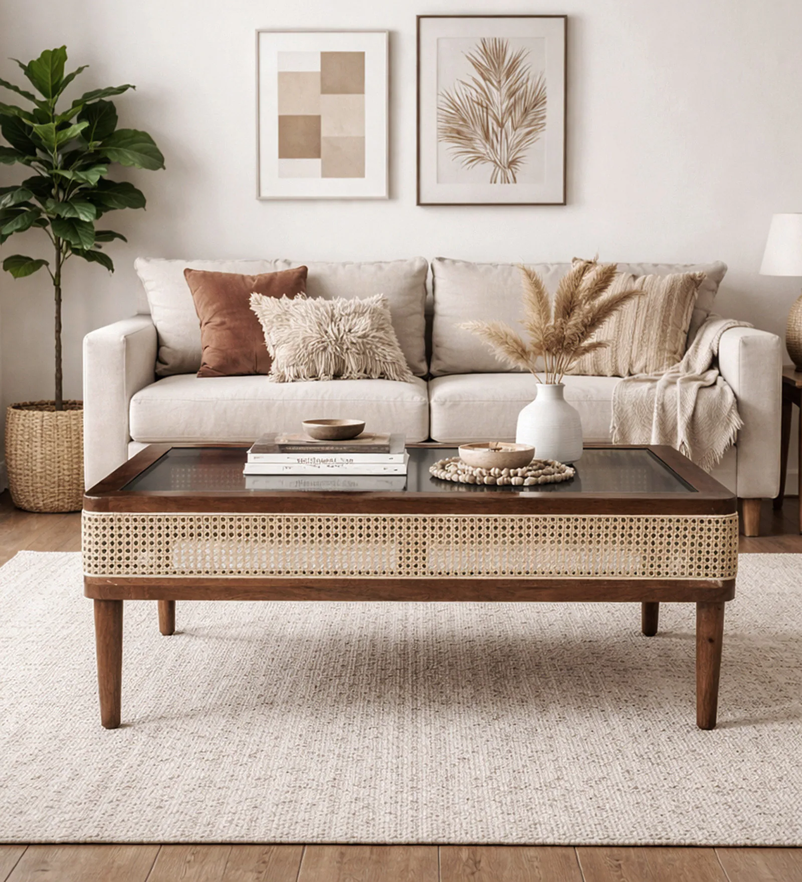 Royal sheesham (1) Nain Mango Wood Coffee Table In Tubbaq Finish With Brown Tinted Glass Top - Image 1
