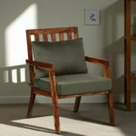 Niva Sheesham Wood Armchair In Rustic Teak Finish with Bottle Green Upholstery