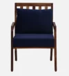 niva Sheesham Wood Armchair In Rustic Teak Finish with Navy Blue Upholstery - Image 4