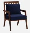 niva Sheesham Wood Armchair In Rustic Teak Finish with Navy Blue Upholstery - Image 5