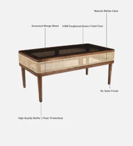 Nain Mango Wood Coffee Table In Tubbaq Finish With Brown Tinted Glass Top - Image 4