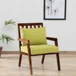 Renu Sheesham Wood Arm Chair In Green & Rustic Teak Finish