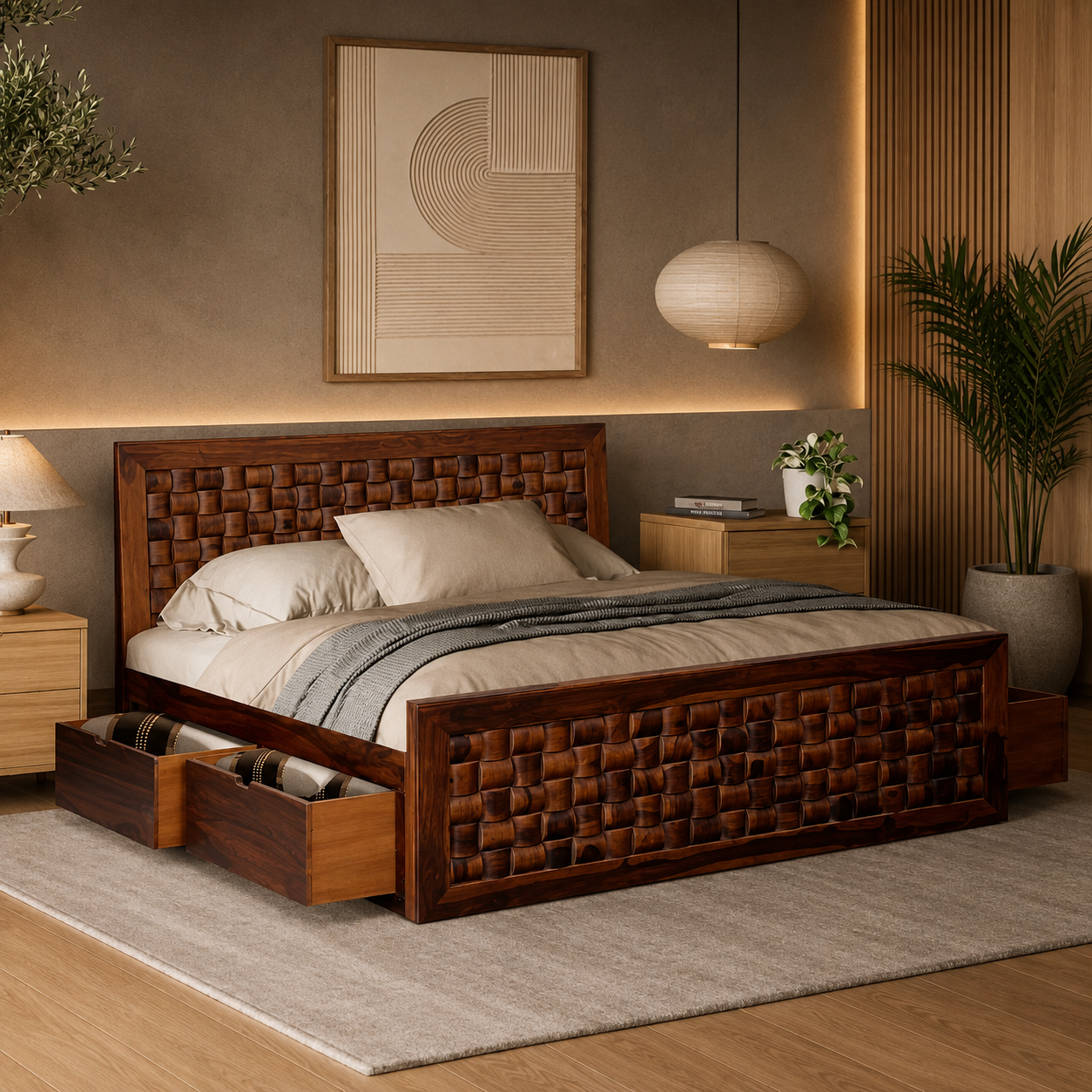 Shair Solid Wood Sheesham Storage Beds with Drawers Royalsheesham (1) Shair Solid Wood Sheesham Storage Beds with Drawers - Image 1