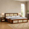 Tan Solid Wood Cane Bed With Hydraulic Storage