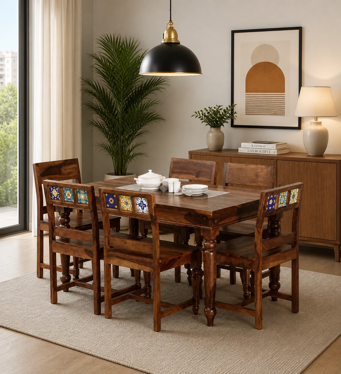 Tanishka Handcrafted Wooden Dining Set (6 Seater) royal sheesham (2) Tanishka Handcrafted Wooden Dining Set (6 Seater) - Image 1