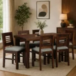 Vedant Wooden 6 Seater Dining Table Set with Cushion Seating