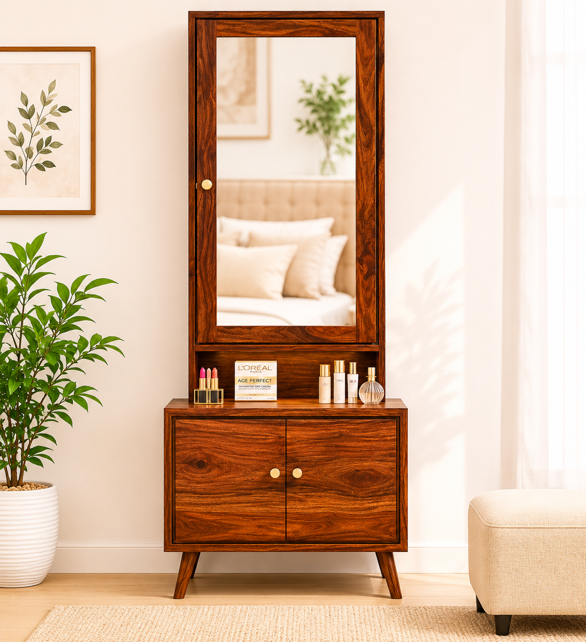 Winster Wooden Dressing Table with Mirror in Teak Finish royal sheesham (1) Winster Wooden Dressing Table with Mirror in Teak Finish - Image 1