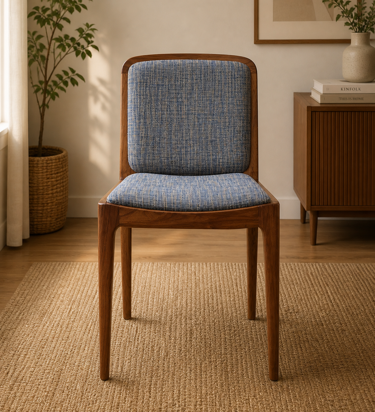 bar Natural Teak Wood Dining Chair in Blue Color by Royalsheesham (1) bar Natural Teak Wood Dining Chair in Blue Color - Image 1