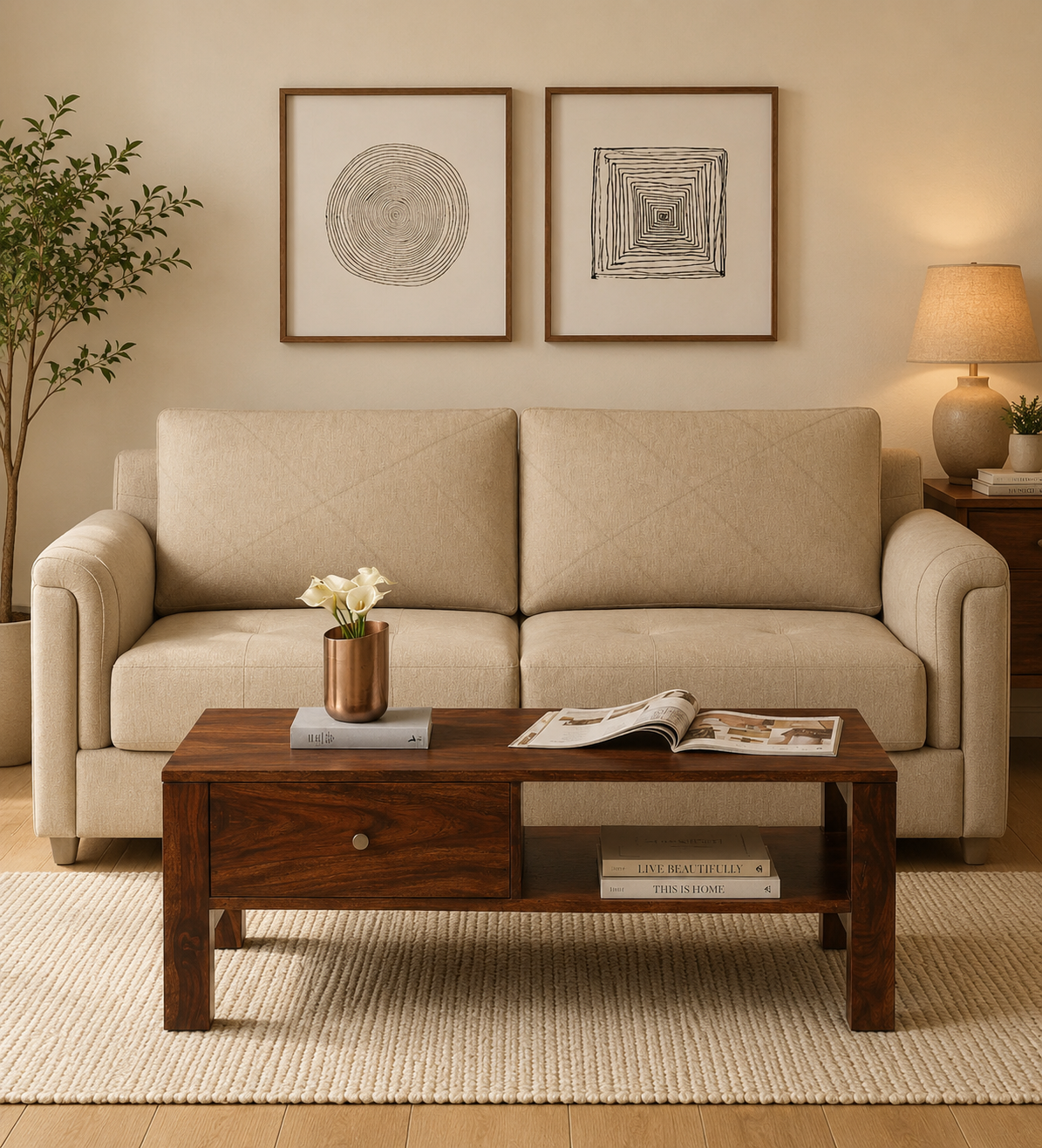 Aaklyn Modern Coffee Table in Rich Walnut Finish with Drawer royal sheesham (1) Aaklyn Modern Coffee Table in Rich Walnut Finish with Drawer - Image 1