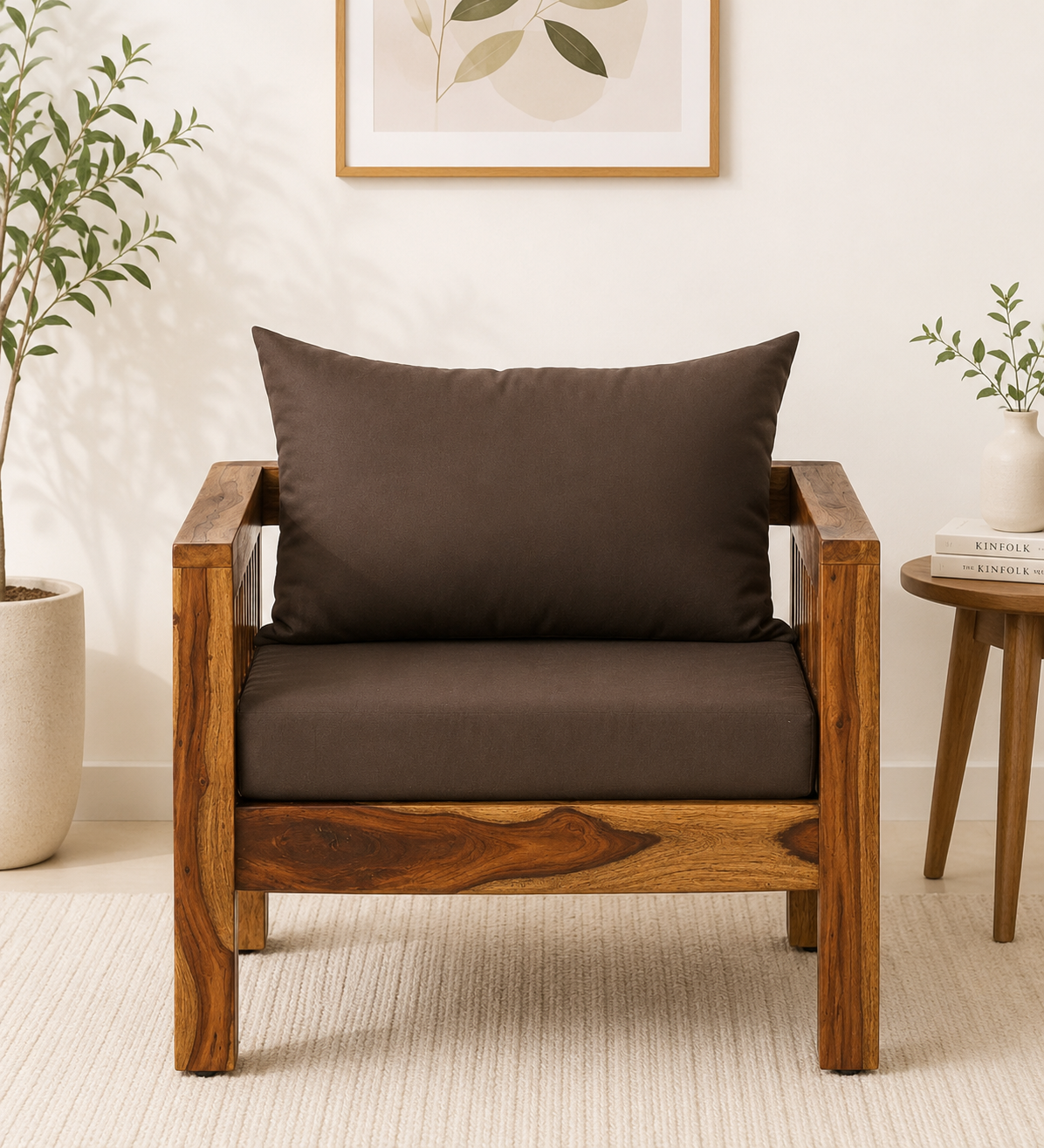 Almeria Sheesham Wood 1 Seater Sofa In Scratch Resistant Rustic Walnut FinisH (1) Almeria Sheesham Wood 1 Seater Sofa In Scratch Resistant Rustic Walnut Finish - Image 1