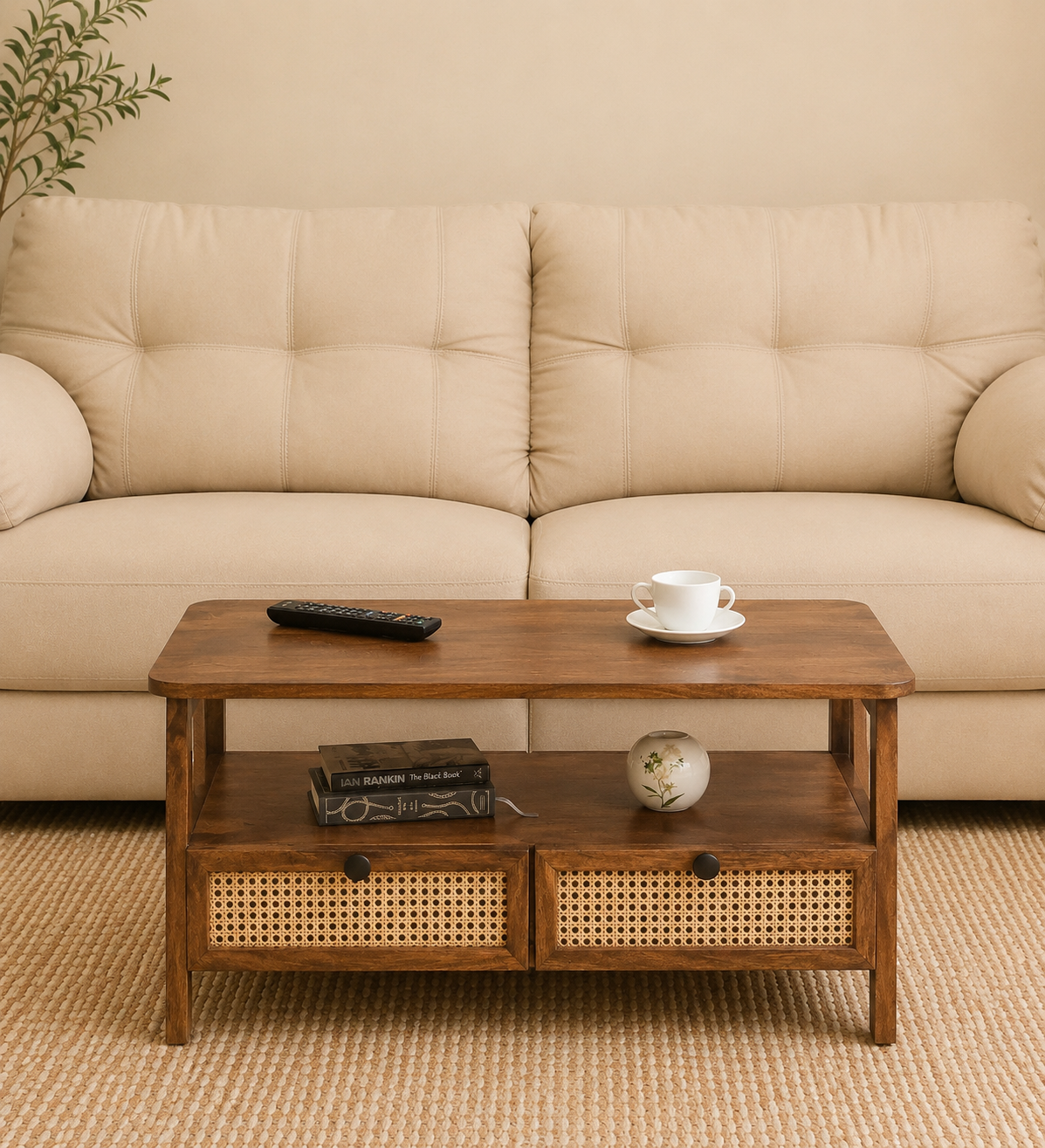 Elara Handcrafted Sheesham Wood Coffee Table in Warm Walnut Finish (1) Elara Handcrafted Sheesham Wood Coffee Table in Warm Walnut Finish - Image 1