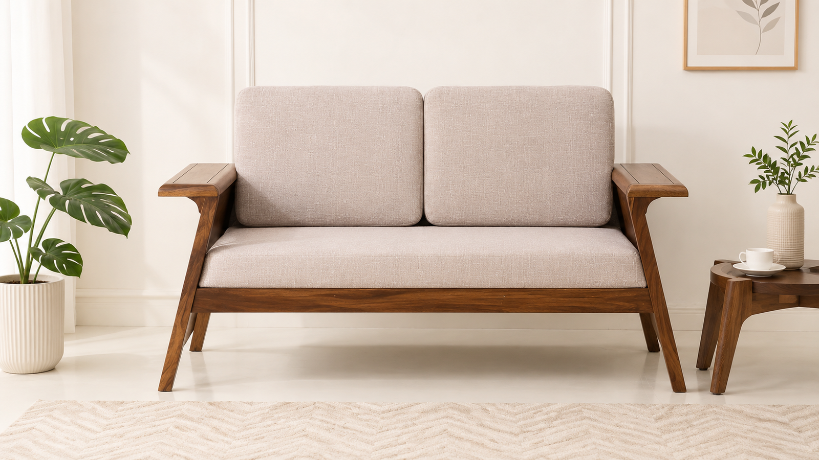 Hampton Classic Fabric 2 Seater Sofa with Wooden Legs (1) Hampton Classic Fabric 2 Seater Sofa with Wooden Legs - Image 1