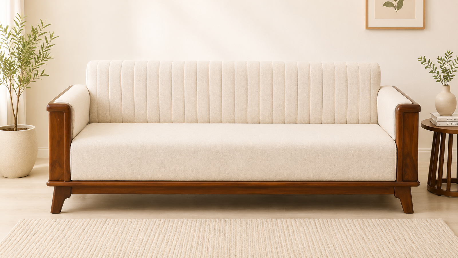 Harper Elegant 3 Seater Sofa in Cream Finish (1) Harper Elegant 3 Seater Sofa in Cream Finish - Image 1