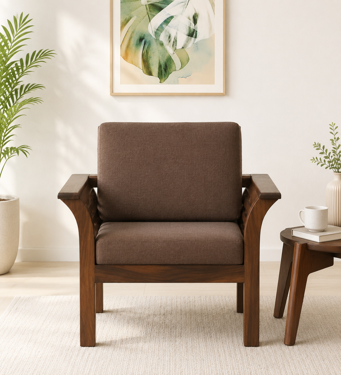Invera Sheesham Wood 1 Seater Sofa in Scratch Resistant Chestnut Finish (1) Invera Sheesham Wood 1 Seater Sofa in Scratch Resistant Chestnut Finish - Image 1