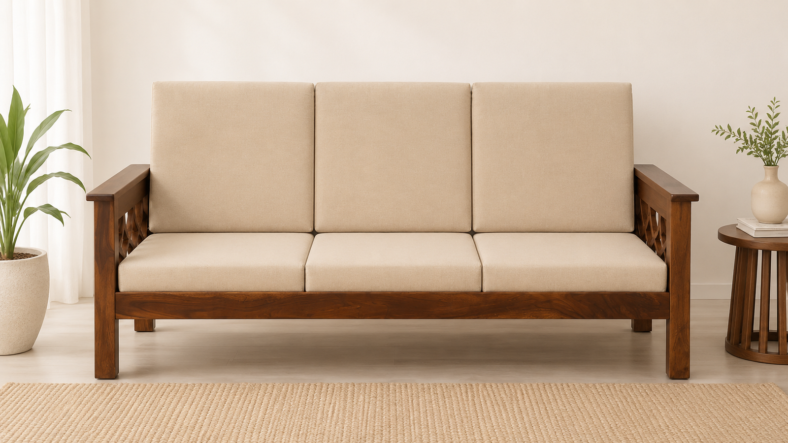 Kensington Fabric 3 Seater Sofa in Ivory Finish (1) Kensington Fabric 3 Seater Sofa in Ivory Finish - Image 1