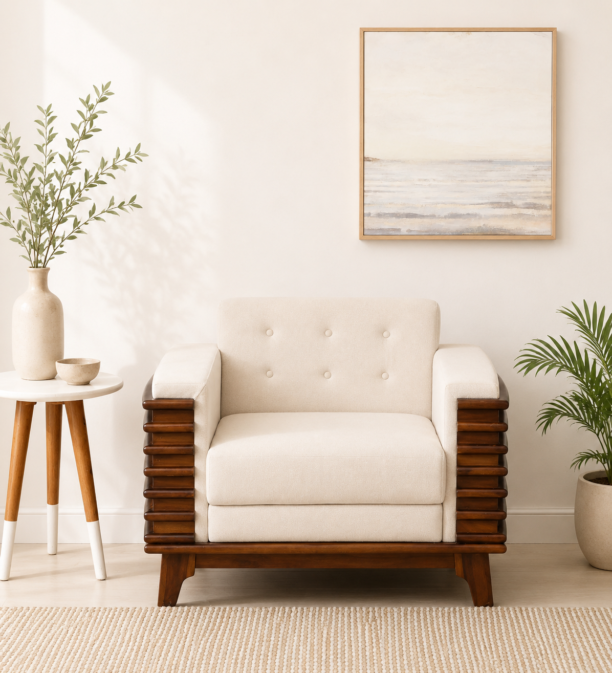 Livorno Sheesham Wood 1 Seater Sofa In Scratch Resistant Golden Oak Finish (1) Livorno Sheesham Wood 1 Seater Sofa In Scratch Resistant Golden Oak Finish - Image 1
