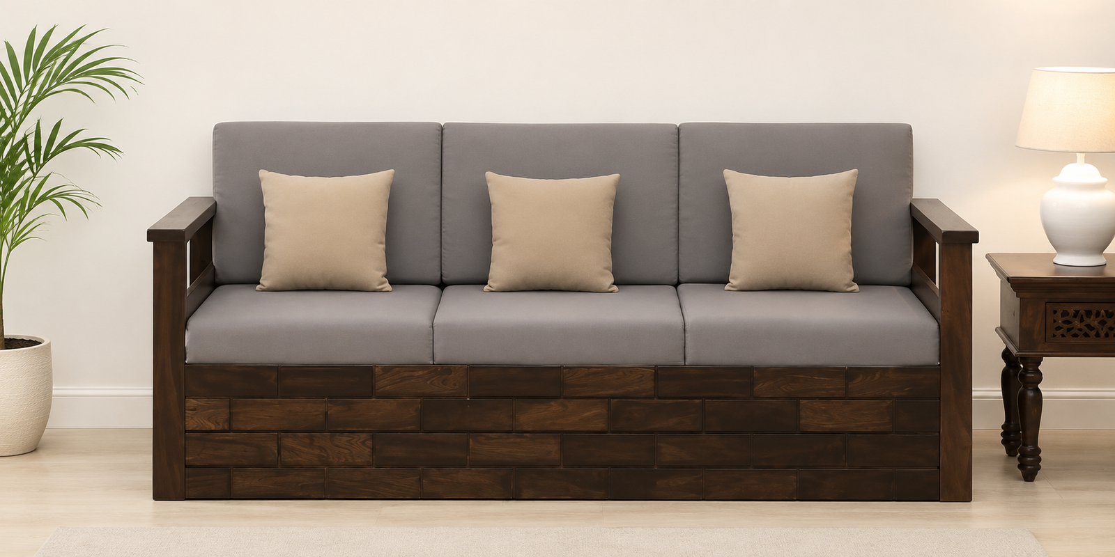 Majestic Solid Wood 3 Seater Sofa with Elegant Fabric Upholstery (1) Majestic Solid Wood 3 Seater Sofa with Elegant Fabric Upholstery - Image 1