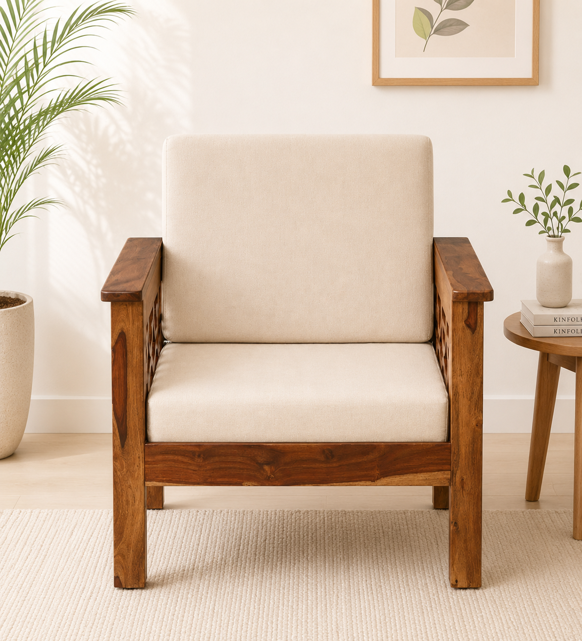 Marsala Sheesham Wood 1 Seater Sofa In Scratch Resistant Ebony Brown Finish (1) Marsala Sheesham Wood 1 Seater Sofa In Scratch Resistant Ebony Brown Finish - Image 1