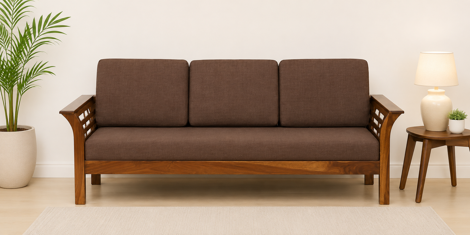 Noble Sheesham Wood Living Room Sofa with Plush Cushions (1) Noble Sheesham Wood Living Room Sofa with Plush Cushions - Image 1