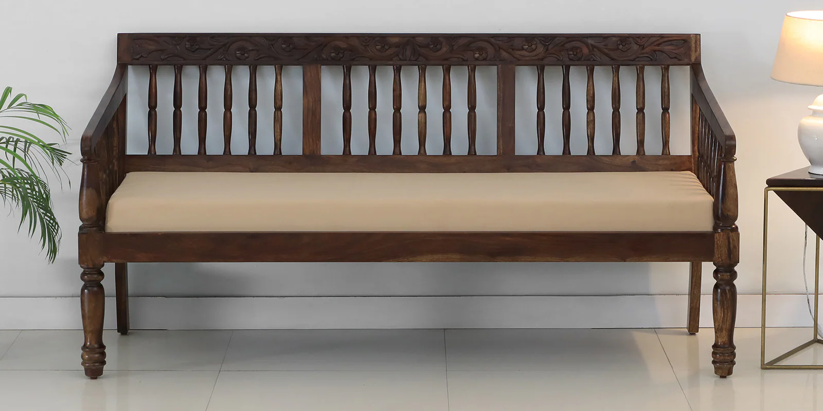 Vanyaa Sheesham Wood 3 Seater Sofa In Provincial Teak Finish (1) Vanyaa Sheesham Wood 3 Seater Sofa In Provincial Teak Finish - Image 1