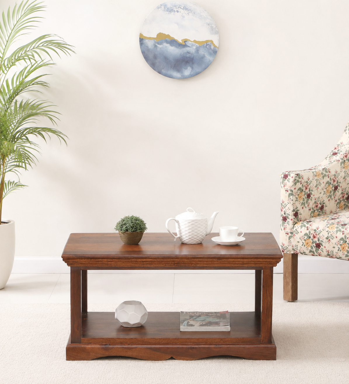 royal sheesham (1) Delmonte Marble Top Coffee Table with Brass Finish Legs - Image 1