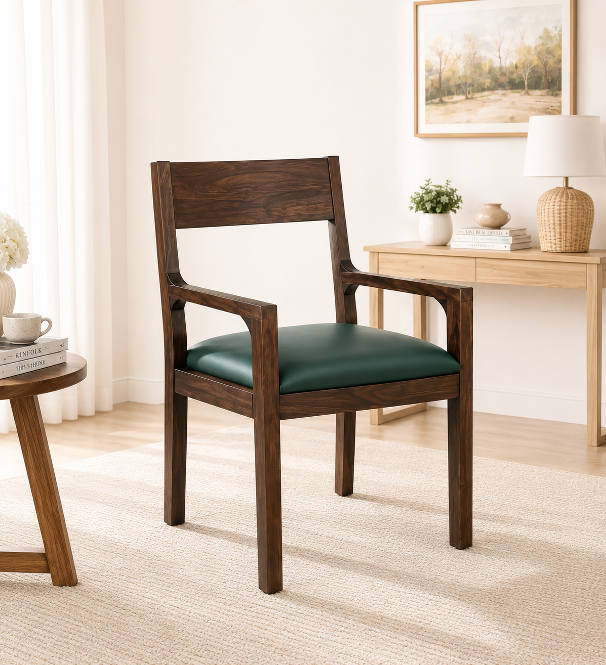 Alderbrook Solid Sheesham Wood Modern Upholstered Accent Chair for Living Room (1) Alderbrook Solid Sheesham Wood Modern Upholstered Accent Chair for Living Room - Image 1