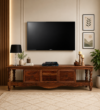 Alveron Solid Wood TV Cabinet with Wide Tabletop and Open Display Shelf