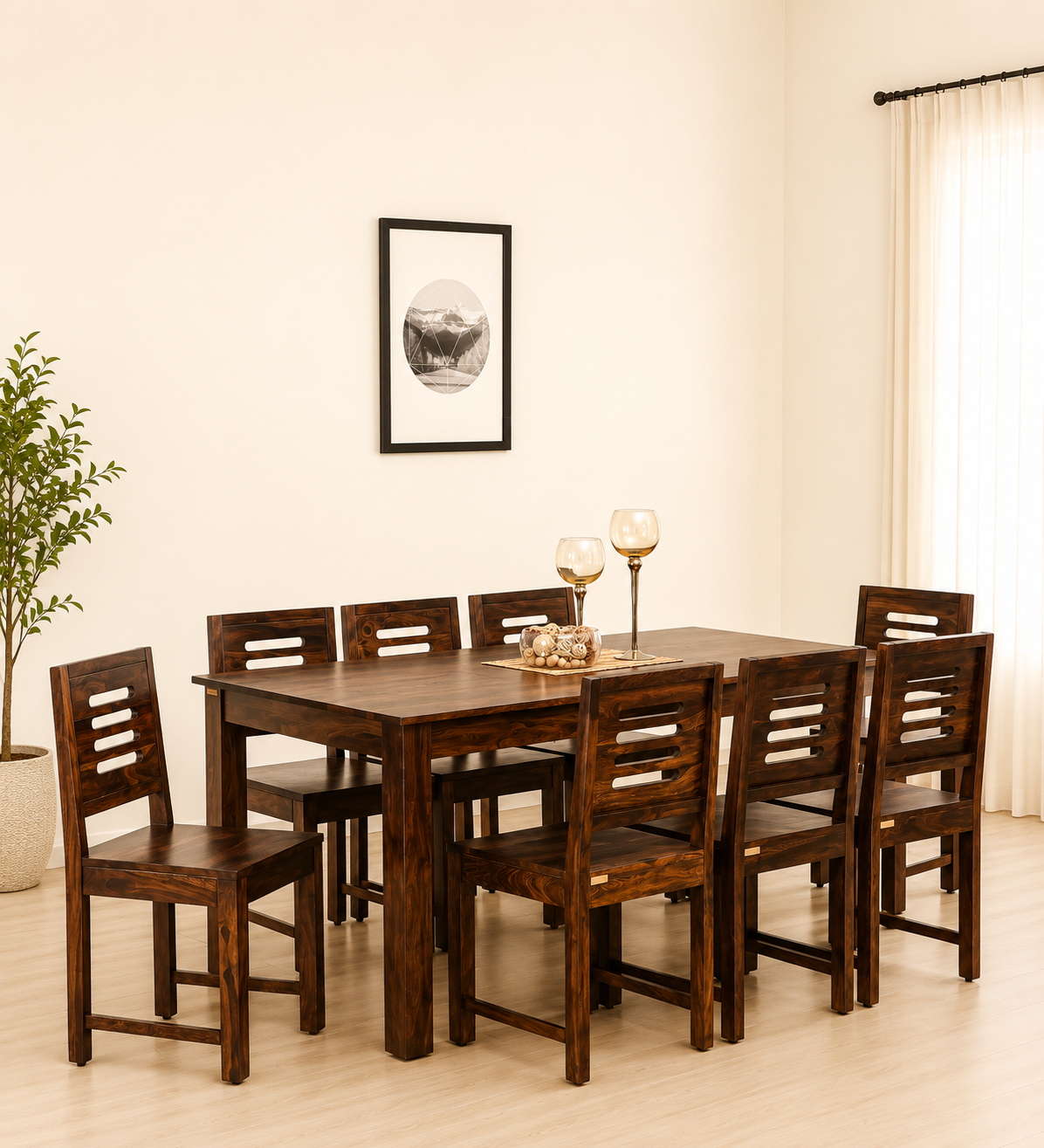Ardena Solid Sheesham Wood Modern 8 Seater Dining Set (1) Ardena Solid Sheesham Wood Modern 8 Seater Dining Set - Image 1