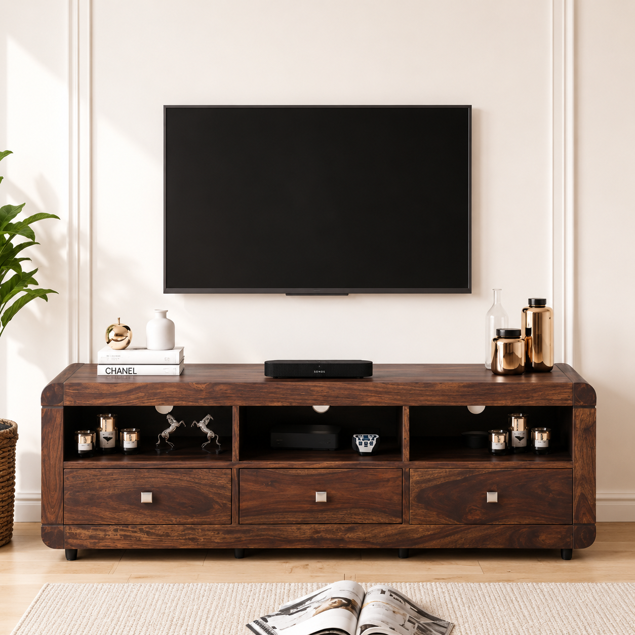 Arlesto Modern Wooden TV Stand with Drawer and Cabinet Storage (1) Arlesto Modern Wooden TV Stand with Drawer and Cabinet Storage - Image 1