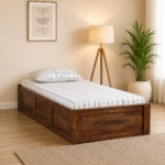 Ashvira Classic Sheesham Wood Single Bed with Elegant Headboard in Natural Finish