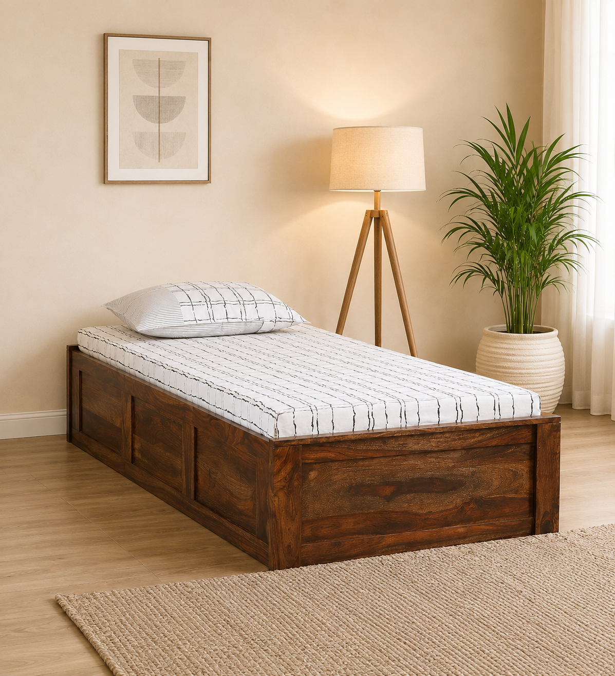 Ashvira Classic Sheesham Wood Single Bed with Elegant Headboard in Natural Finish (1) Ashvira Classic Sheesham Wood Single Bed with Elegant Headboard in Natural Finish - Image 1
