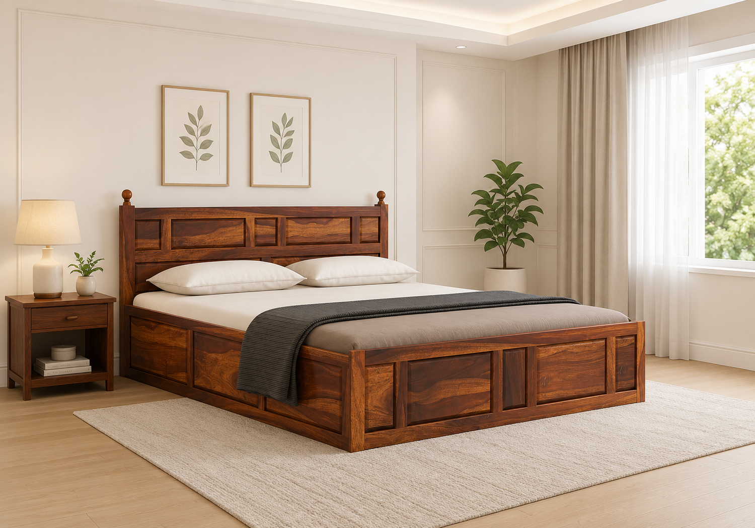 Aviora Premium Wooden Bed Crafted from Solid Sheesham Wood (1) Aviora Premium Wooden Bed Crafted from Solid Sheesham Wood - Image 1