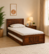 Belnora Solid Wood Single Bed with Elegant Headboard Design in Natural Wood Tone