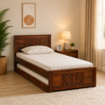 Belnora Solid Wood Single Bed with Elegant Headboard Design in Natural Wood Tone