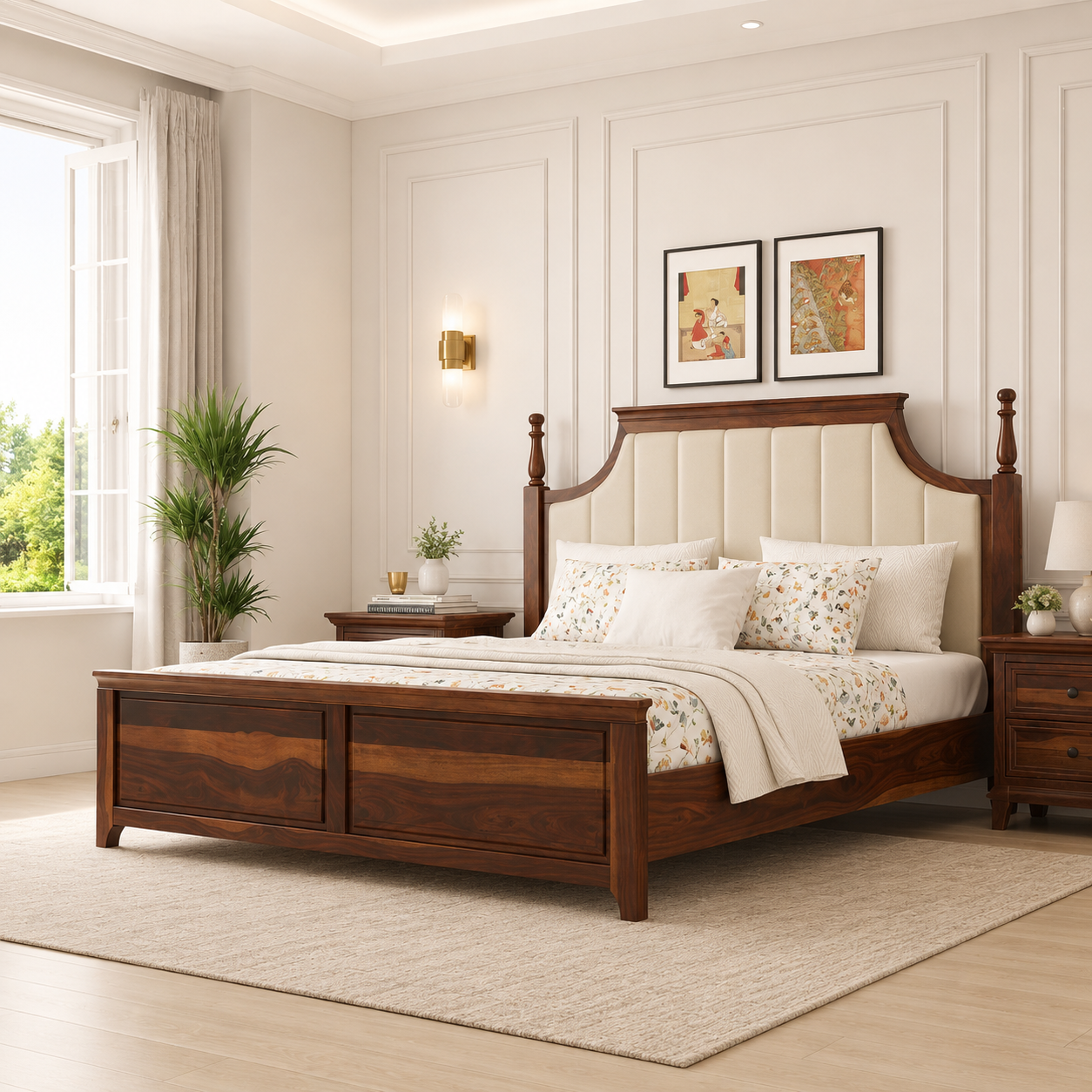 Briston Luxury Sheesham Wood Double Bed with Natural Wood Grain (1) Briston Luxury Sheesham Wood Double Bed with Natural Wood Grain - Image 1