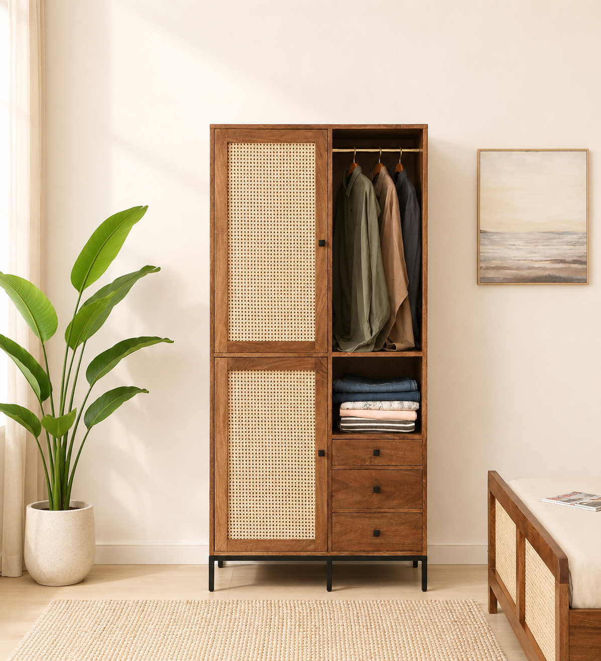 Carisbrooke Solid Sheesham Wood 2 Door Wardrobe with Functional Storage (1) Carisbrooke Solid Sheesham Wood 2 Door Wardrobe with Functional Storage - Image 1