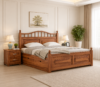 Carvello Contemporary Solid Sheesham Wood Bed with Hydraulic Lift Storage