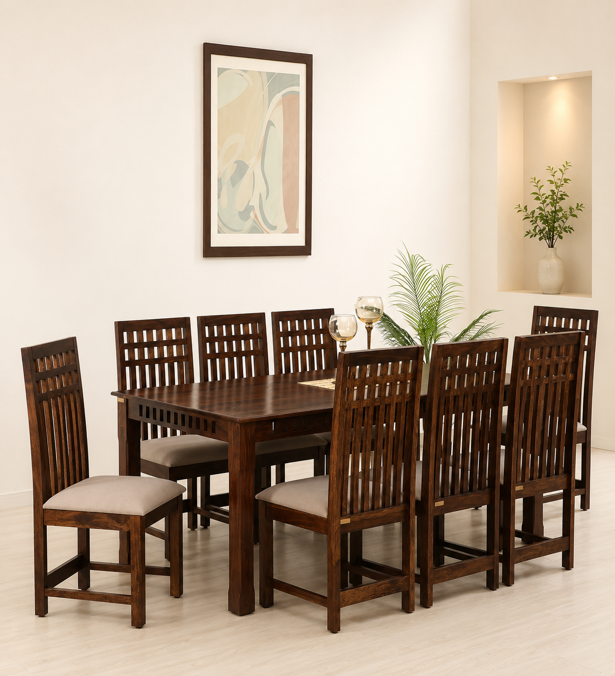 Elvora Premium Sheesham Wood 8 Seater Family Dining Table Set (1) Elvora Premium Sheesham Wood 8 Seater Family Dining Table Set - Image 1