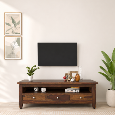 Elvoris Premium Solid Sheesham Wood TV Stand with Modern Design