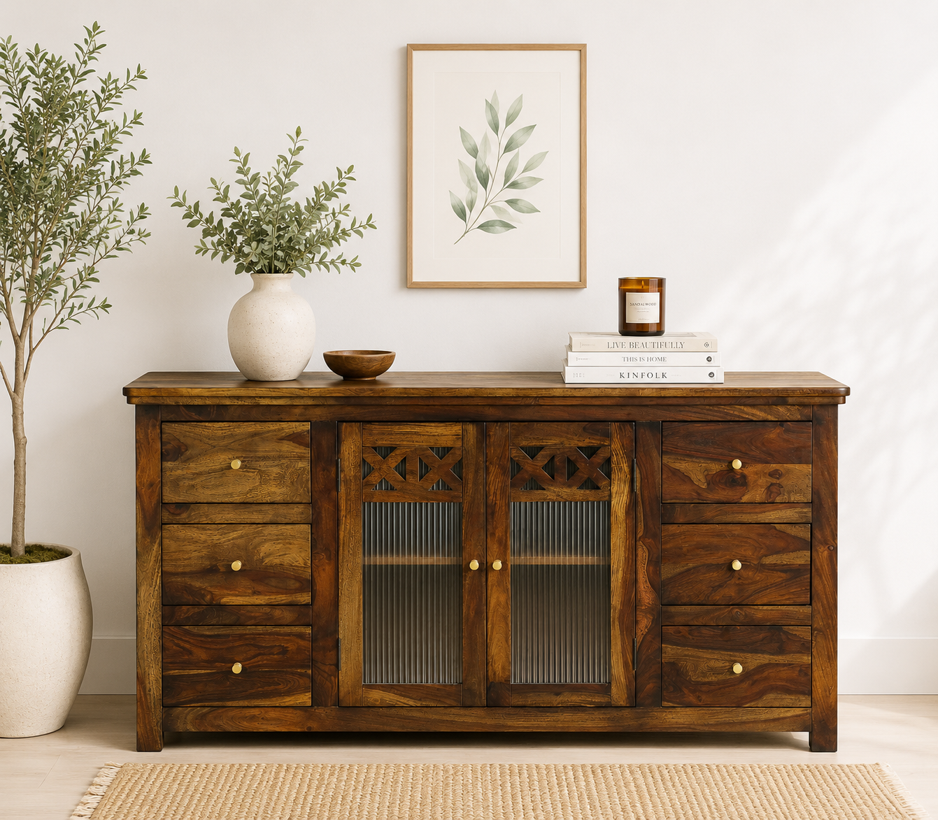 Everoak Handcrafted Sheesham Wood Utility Cabinet with Shelves royal sheesham (1) Everoak Handcrafted Sheesham Wood Utility Cabinet with Shelves - Image 1