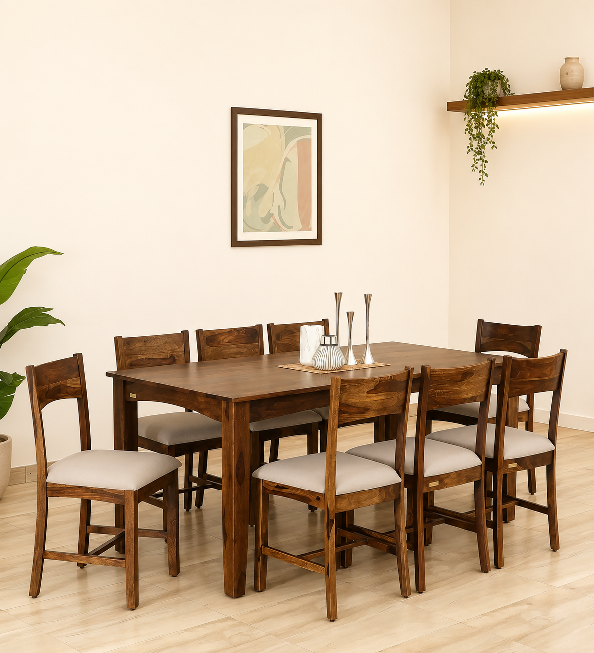 Hensley Premium Sheesham Wood 8 Seater Dining Table with Cushioned Chairs (1) Hensley Premium Sheesham Wood 8 Seater Dining Table with Cushioned Chairs - Image 1
