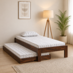 Kelnora Premium Wooden Single Bed with Sturdy Frame in Natural Grain Texture for Bedroom