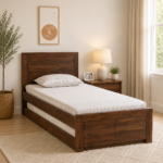 Kirvexa Solid Wood Single Bed with Classic Headboard in Pure Natural Tone