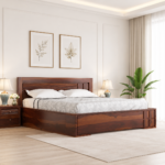 Liora Collection Solid Sheesham Wood Storage Bed with Clean Line Headboard