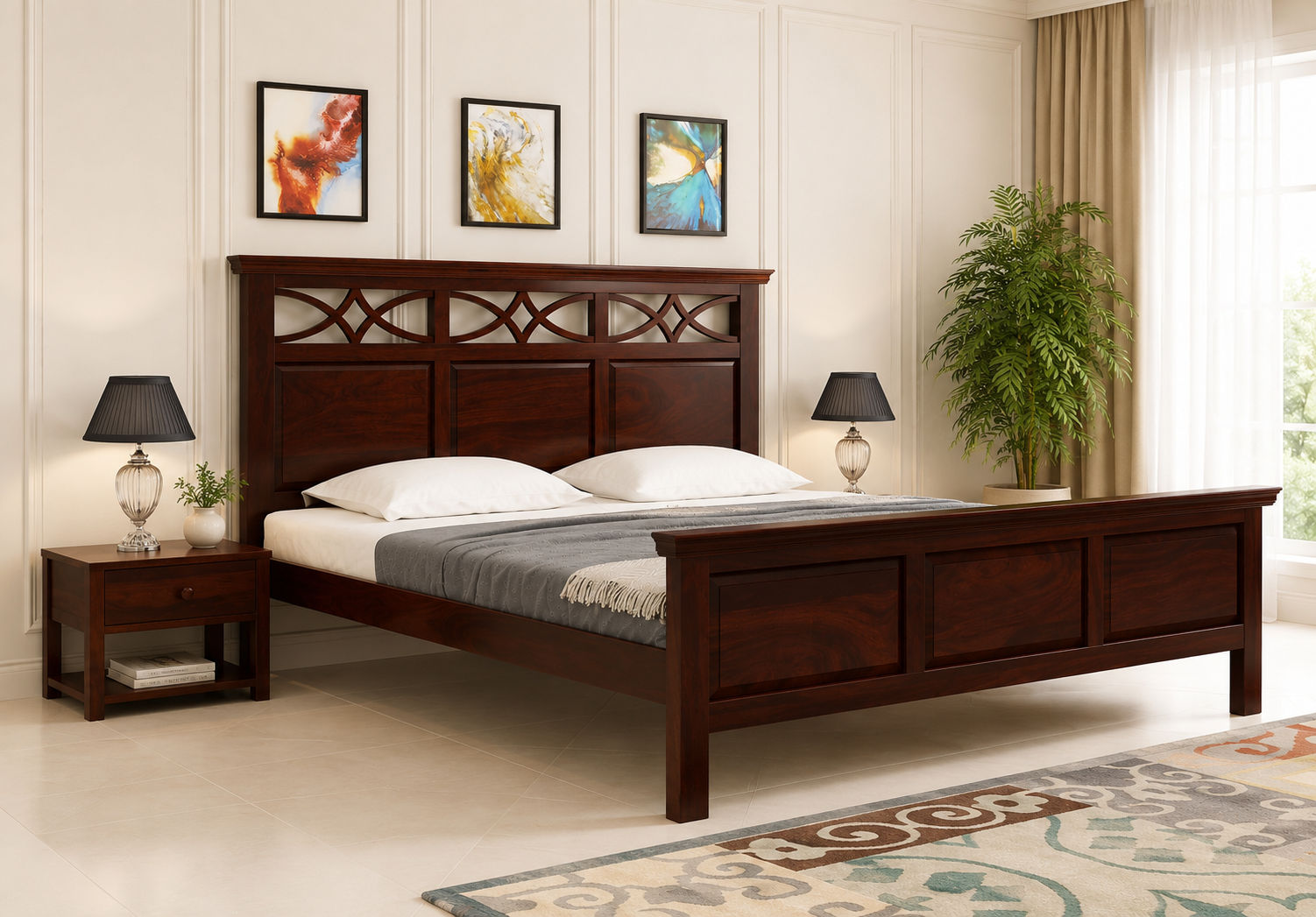 Liverno Minimalist Solid Sheesham Wood Platform Bed (1) Liverno Minimalist Solid Sheesham Wood Platform Bed - Image 1