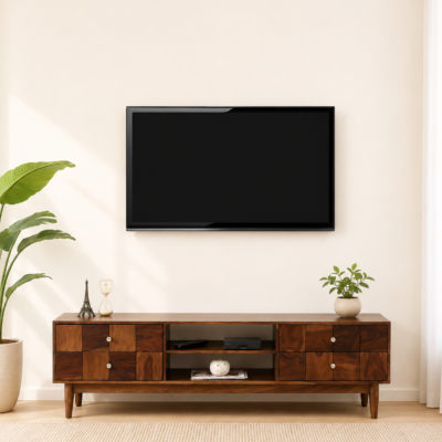 Lorvesta Solid Sheesham Wood Entertainment Cabinet in Walnut Finish